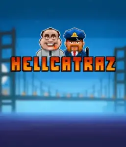 Enter the exciting world of Hellcatraz slot by Relax Gaming, featuring a cartoonish prisoner and a guard with the infamous Alcatraz prison and San Francisco skyline in the background. This graphic portrays the light-hearted escapade of an Alcatraz-inspired game, great for players looking for a unique slot experience, offering a captivating adventure. 