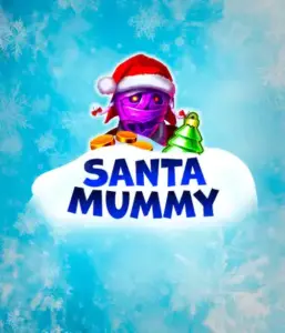  Discover the quirky "Santa Mummy" slot game by Belatra, showcasing a mummified Santa dressed in festive holiday attire. This colorful image captures the mummy with a bright purple hue, wearing a Santa hat, amid snowy blue with frosty snowflakes. The game's title, "Santa Mummy," is boldly written in large, icy blue letters.