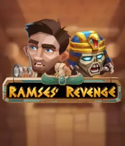 Uncover the ancient world of Ramses' Revenge slot by Relax Gaming, showcasing a frightened explorer and a terrifying mummy amid an Egyptian tomb backdrop. This graphic depicts the adventure of tomb exploration, perfect for those interested in historical adventures, offering a captivating gaming experience. 